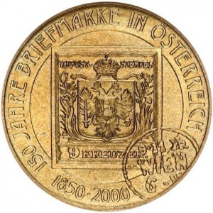 Реверс монеты Австрия, 20 шиллингов, 2000, 150 лет первой австрийской марке