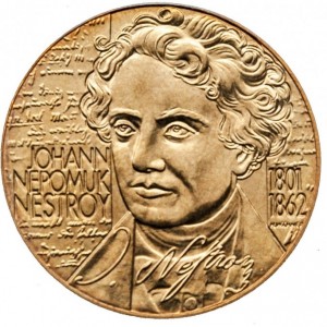 Реверс монеты Австрия, 20 шиллингов, 2001, 200 лет со дня рождения Иоганна Нестроя