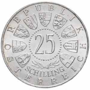 Аверс монеты Австрия, 25 шиллингов, 1958, 100 лет со дня рождения Карла Ауэра фон Вельсбаха