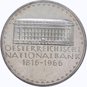 Реверс монеты Австрия, 50 шиллингов, 1966, 150 лет Национальному банку