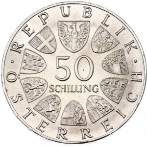 Аверс монеты Австрия, 50 шиллингов, 1968, 50 лет Республике
