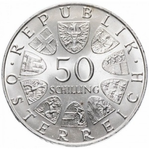 Аверс монеты Австрия, 50 шиллингов, 1970, 300 лет Инсбрукскому университету