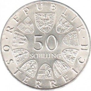 Аверс монеты Австрия, 50 шиллингов, 1970, 100 лет со дня рождения Карла Реннера