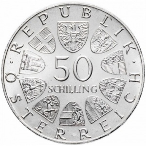 Аверс монеты Австрия, 50 шиллингов, 1974, 50 лет Австрийскому радио