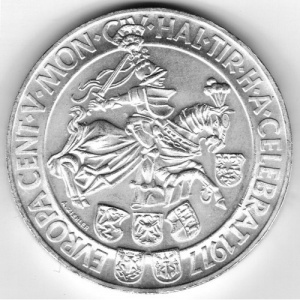 Реверс монеты Австрия, 100 шиллингов, 1977, 500 лет монетному двору Халль-ин-Тироль