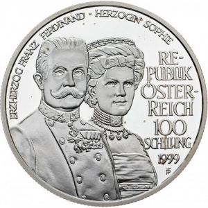 Аверс монеты Австрия, 100 шиллингов, 1999, Сараевское убийство