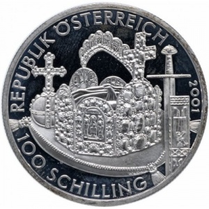 Аверс монеты Австрия, 100 шиллингов, 2001, Карл I Великий