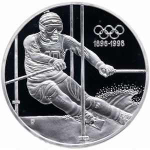Реверс монеты Австрия, 200 шиллингов, 1995, 100 лет Олимпийским играм - Лыжный спорт