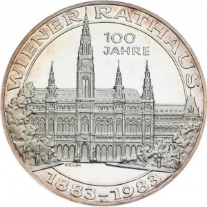 Реверс монеты Австрия, 500 шиллингов, 1983, 100 лет Венской ратуше
