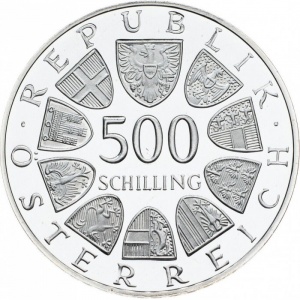 Аверс монеты Австрия, 500 шиллингов, 1985, 500 лет канонизации Леопольда III
