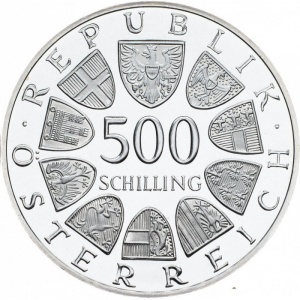 Аверс монеты Австрия, 500 шиллингов, 1987, 800 лет Аббатству Хайлигенкройц