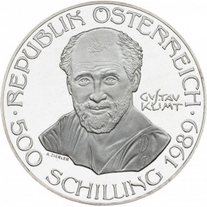 Аверс монеты Австрия, 500 шиллингов, 1989, Густав Климт