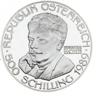 Аверс монеты Австрия, 500 шиллингов, 1989, Коломан Мозер