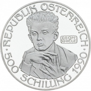 Аверс монеты Австрия, 500 шиллингов, 1990, 100 лет со дня рождения Эгона Шиле