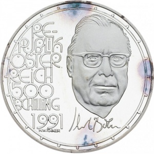Аверс монеты Австрия, 500 шиллингов, 1991, 10 лет со дня смерти Карла Бёма