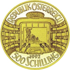 Аверс монеты Австрия, 500 шиллингов, 1992, 150 лет Венской филармонии