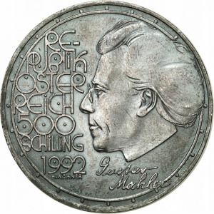 Аверс монеты Австрия, 500 шиллингов, 1992, Густав Малер
