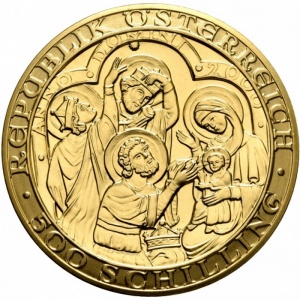 Аверс монеты Австрия, 500 шиллингов, 2000, 2000 лет Христианству. Рождение Иисуса Христа