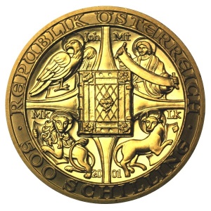 Аверс монеты Австрия, 500 шиллингов, 2001, 2000 лет Христианству. Библия