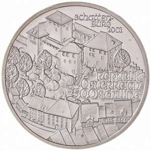 Аверс монеты Австрия, 500 шиллингов, 2001, Замок Шаттенбург