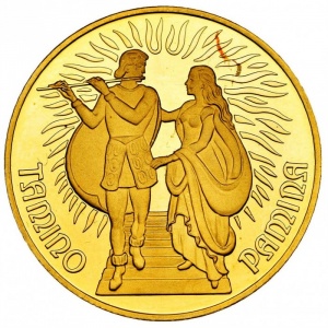 Реверс монеты Австрия, 1000 шиллингов, 1991, 200 лет со дня смерти Вольфганга Амадея Моцарта. Волшебная флейта