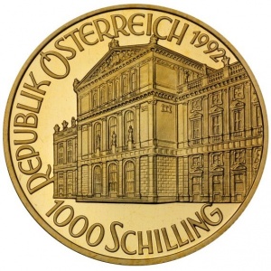 Аверс монеты Австрия, 1000 шиллингов, 1992, 150 лет Венской филармонии - Иоганн Штраус