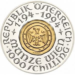 Аверс монеты Австрия, 1000 шиллингов, 1994, 800 лет Австрийскому монетному двору