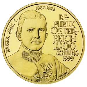 Аверс монеты Австрия, 1000 шиллингов, 1999, Габсбурги - Карл I