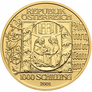 Аверс монеты Австрия, 1000 шиллингов, 2001, Художественные сокровища Австрии - Австрийская национальная библиотека