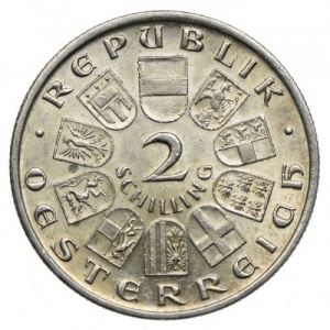 Аверс монеты Австрия, 2 шиллинга, 1928, 100 лет со дня смерти Франца Шуберта