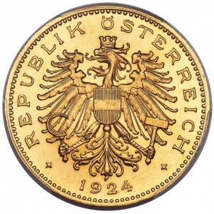 Аверс монеты Австрия, 100 крон, 1923-1924, Золото /желтый цвет/
