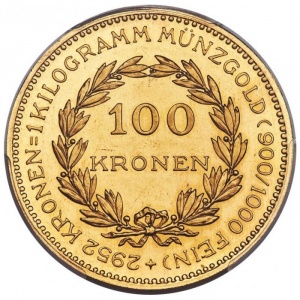 Реверс монеты Австрия, 100 крон, 1923-1924, Золото /желтый цвет/