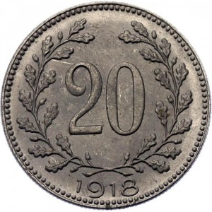 Реверс монеты Австрия, 20 геллеров, 1916-1918