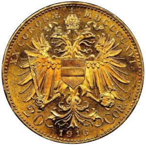 Реверс монеты Австрия, 20 крон, 1916, Австрийский герб на орле