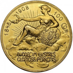 Реверс монеты Австрия, 100 крон, 1908, 60 лет правлению