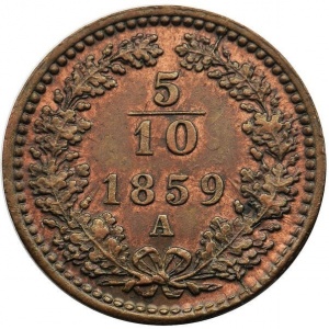 Реверс монеты Австрия, 5/10 крейцера, 1858-1866