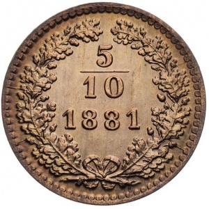Реверс монеты Австрия, 5/10 крейцера, 1877-1885