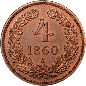 Реверс монеты Австрия, 4 крейцера, 1860-1864