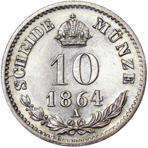 Реверс монеты Австрия, 10 крейцеров, 1858-1865