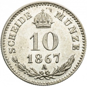 Реверс монеты Австрия, 10 крейцеров, 1867