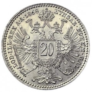 Реверс монеты Австрия, 20 крейцеров, 1868-1872