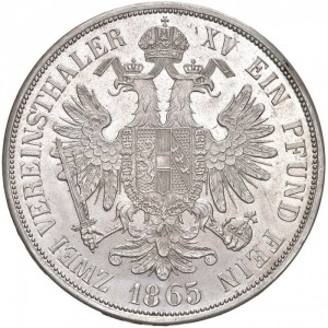 Реверс монеты Австрия, 2 союзных талера, 1865