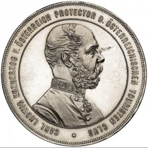 Аверс монеты Австрия, 1 талер, 1877, Открытие дома Карла Людвига