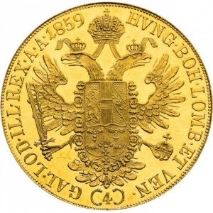 Реверс монеты Австрия, 4 дуката, 1852-1859
