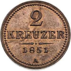 Реверс монеты Австрия, 2 крейцера, 1851