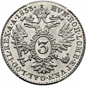 Реверс монеты Австрия, 3 крейцера, 1831-1835