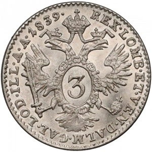 Реверс монеты Австрия, 3 крейцера, 1837-1848