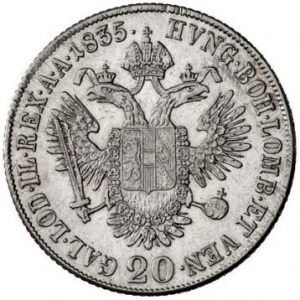 Реверс монеты Австрия, 20 крейцеров, 1835-1836