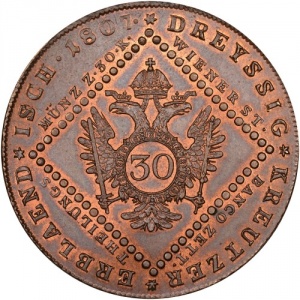 Реверс монеты Австрия, 30 крейцеров, 1807