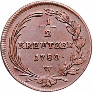 Реверс монеты Австрия, ½ крейцера, 1780